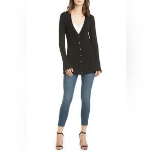 L'AGENCE - Elegant Black Long Button Up Cardigan, Weighted & Comfortable.